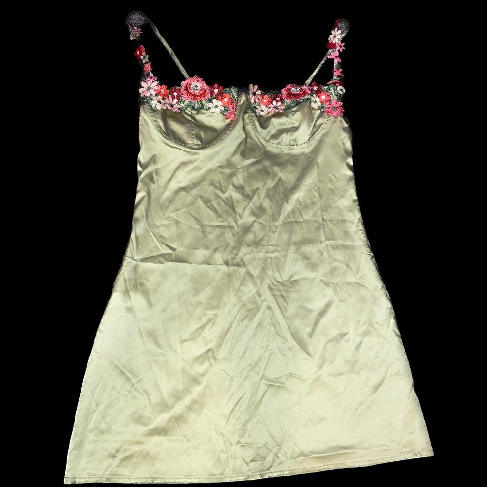 Green Y2K Satin Dress